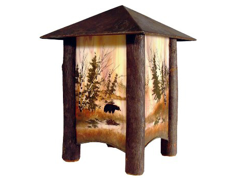 Art Glass, hand painted Bear table lantern